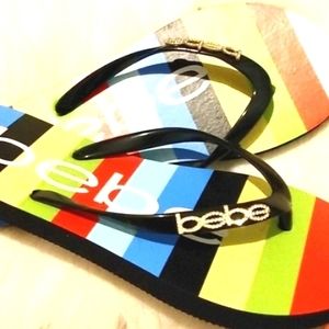 New Bebe multi stripe flip flops (7M)
